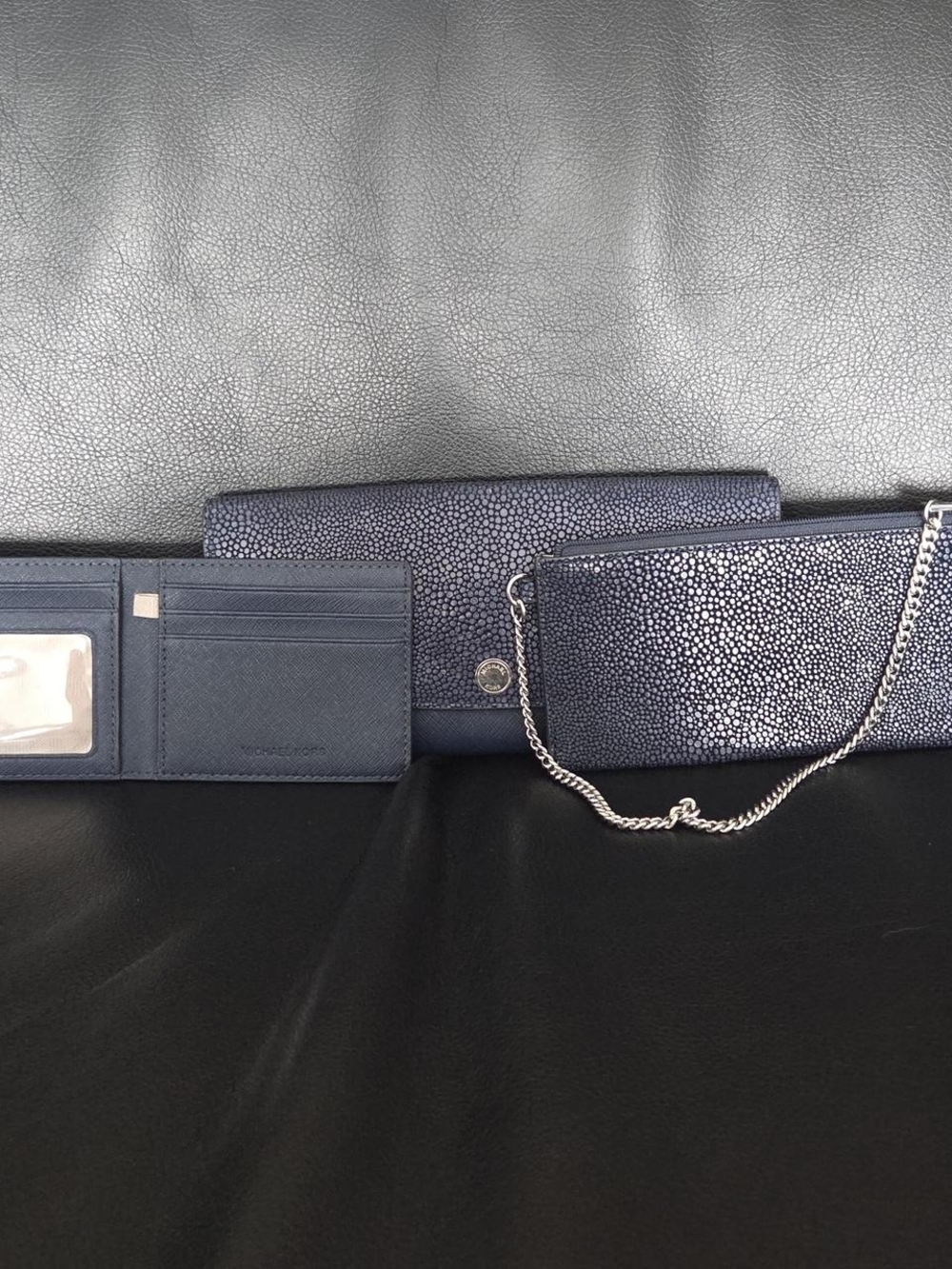Michael Kors Navy 3 In 1 Textured Clutch Wallet Set